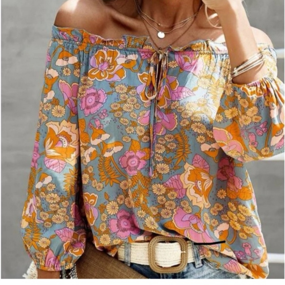 Shein vacay floral off the shoulder blouse Sz 1XL #F14